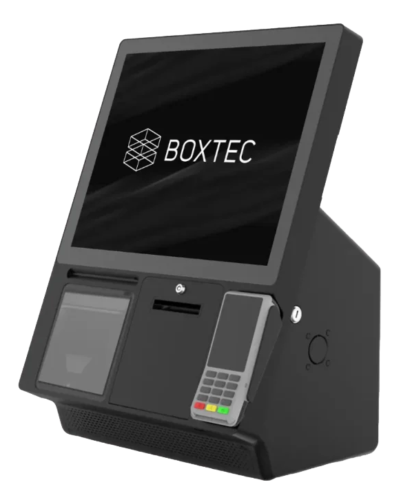 Boxtec Edge 19 self-checkout with card payment terminal and receipt printer